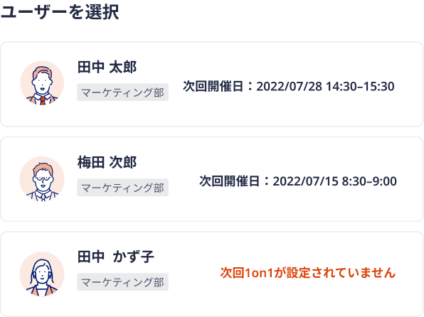 1on1のスケジュールを メンバーごとに一覧化